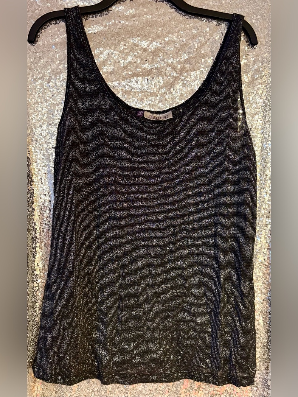 Jennifer Lopez Gray Sparkle Scoop Neck Tank